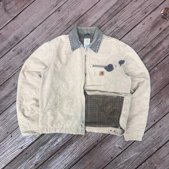 Carhartt J97 SDL Detroit Jacket Brown Duck Blanket Lined Workwear Size Large - Picture 4 of 7